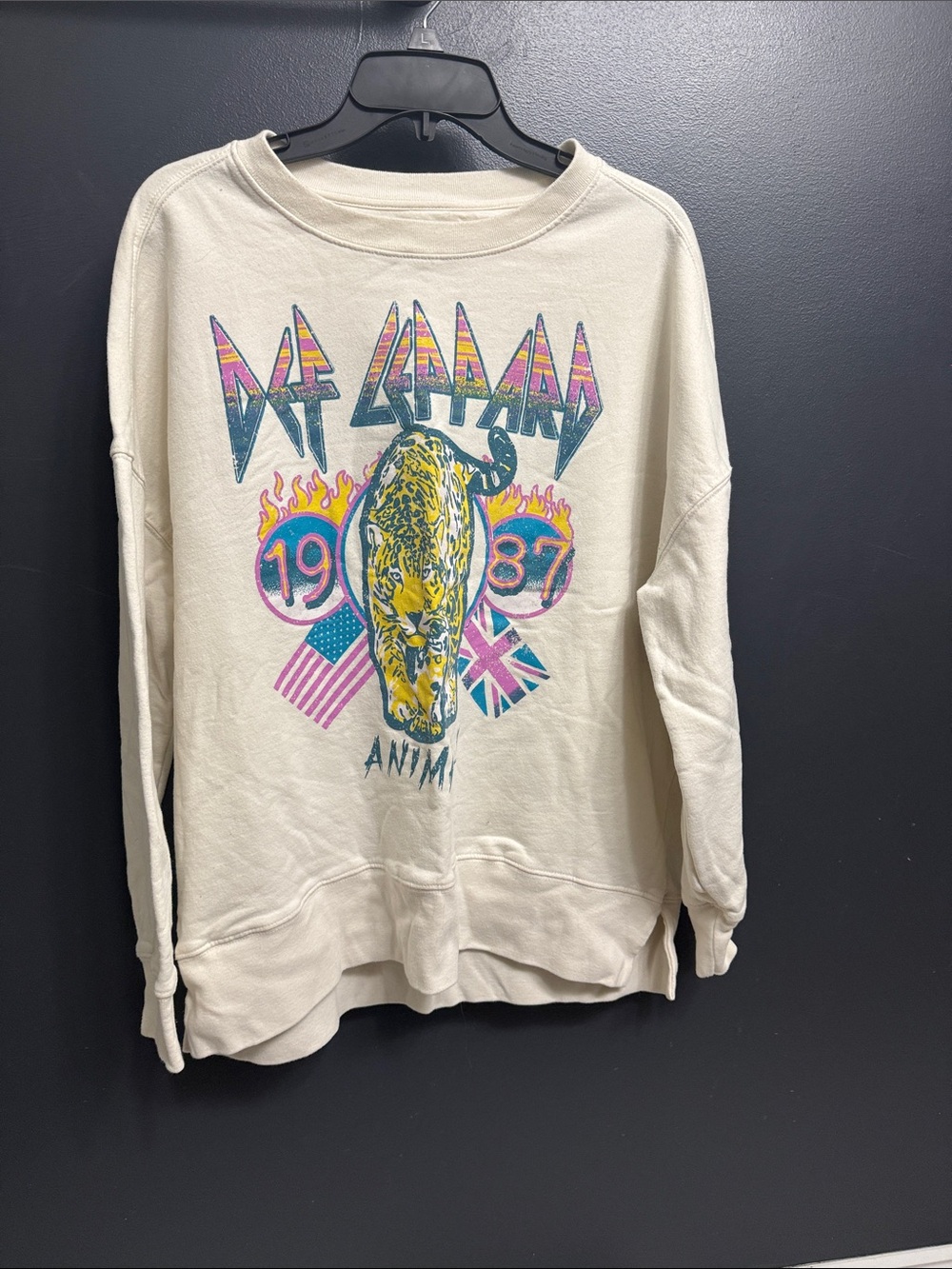 Cream Graphic Crewneck Sweater with Colorful Band Motif